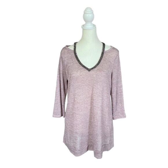 Juicy Couture Black Rhinestone V-Neck Purple Cold Shoulder Cutout Top Sz Medium - Picture 1 of 11